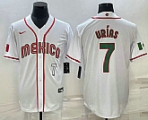 Men's Mexico Baseball #7 Julio Urias Number 2023 White Blue World Baseball Classic Stitched Jersey,baseball caps,new era cap wholesale,wholesale hats
